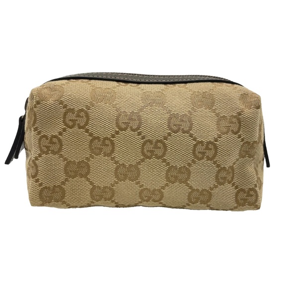 Gucci Tan Monogram cosmetic Pouch toiletry gym school clutch like new - Picture 1 of 11